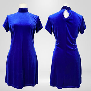 Vintage Michelle Womens Blue Velvet Y2K Mini Dress Size M Whimsigoth Mock Neck